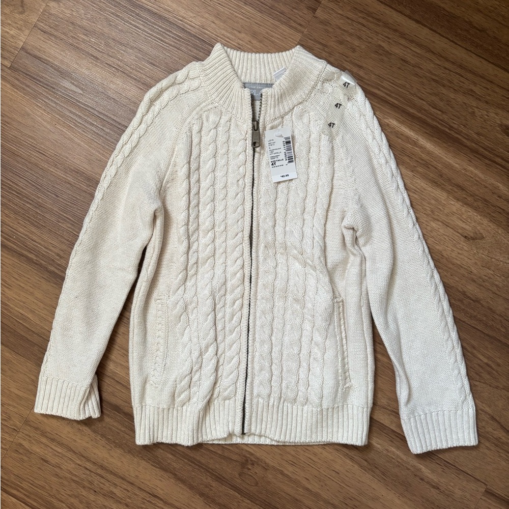 The Children's Place Cream Cable Knit Zip Up Sweater